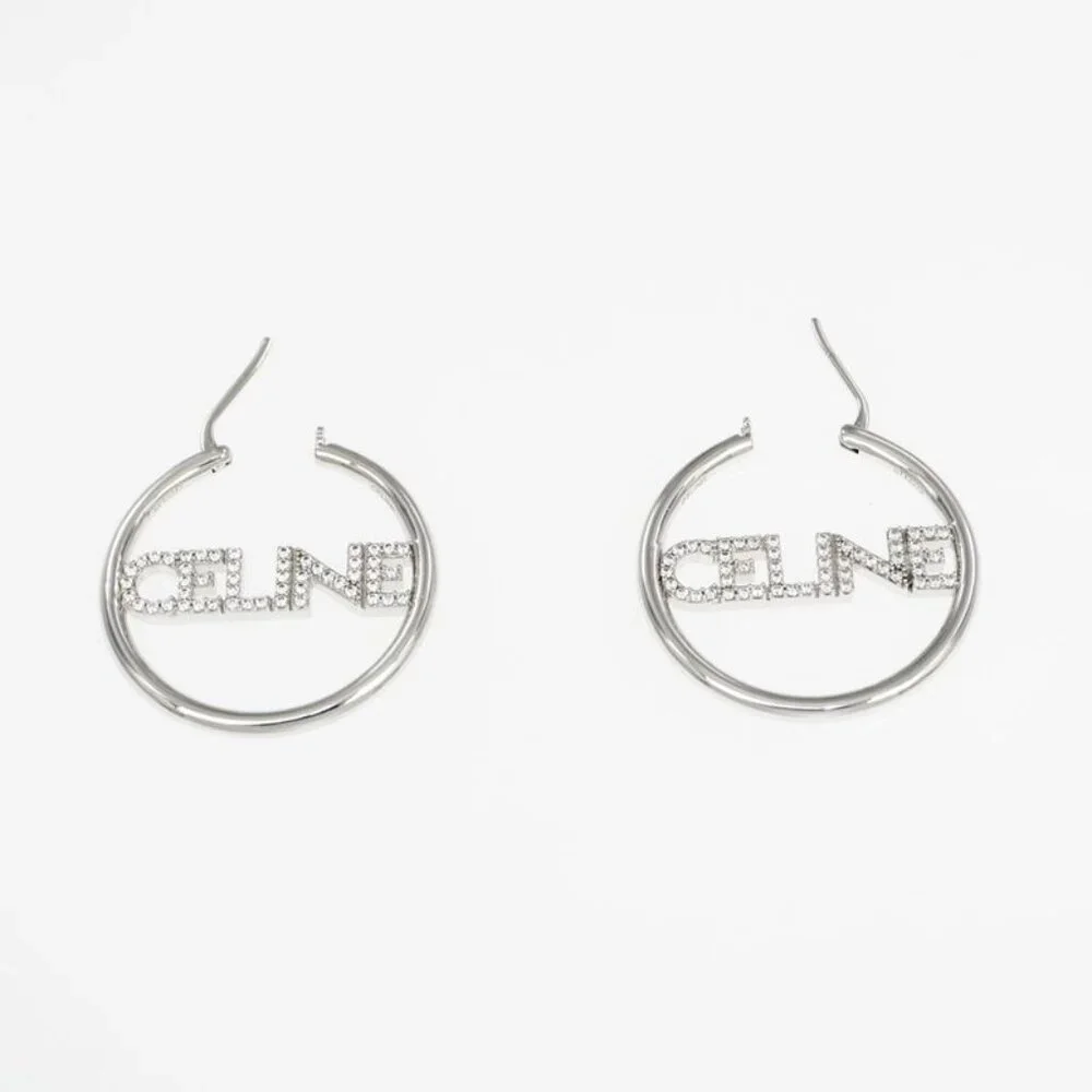 Celine Earrings Hoop Earrings Crystal Silver Color Pair Accessories - Picture 7 of 10